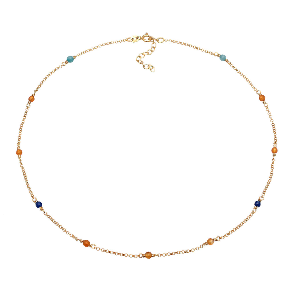 Zweifarbig - Elli | Halskette Beads | Achat (Bunt) | 925er Sterling Silber Vergoldet