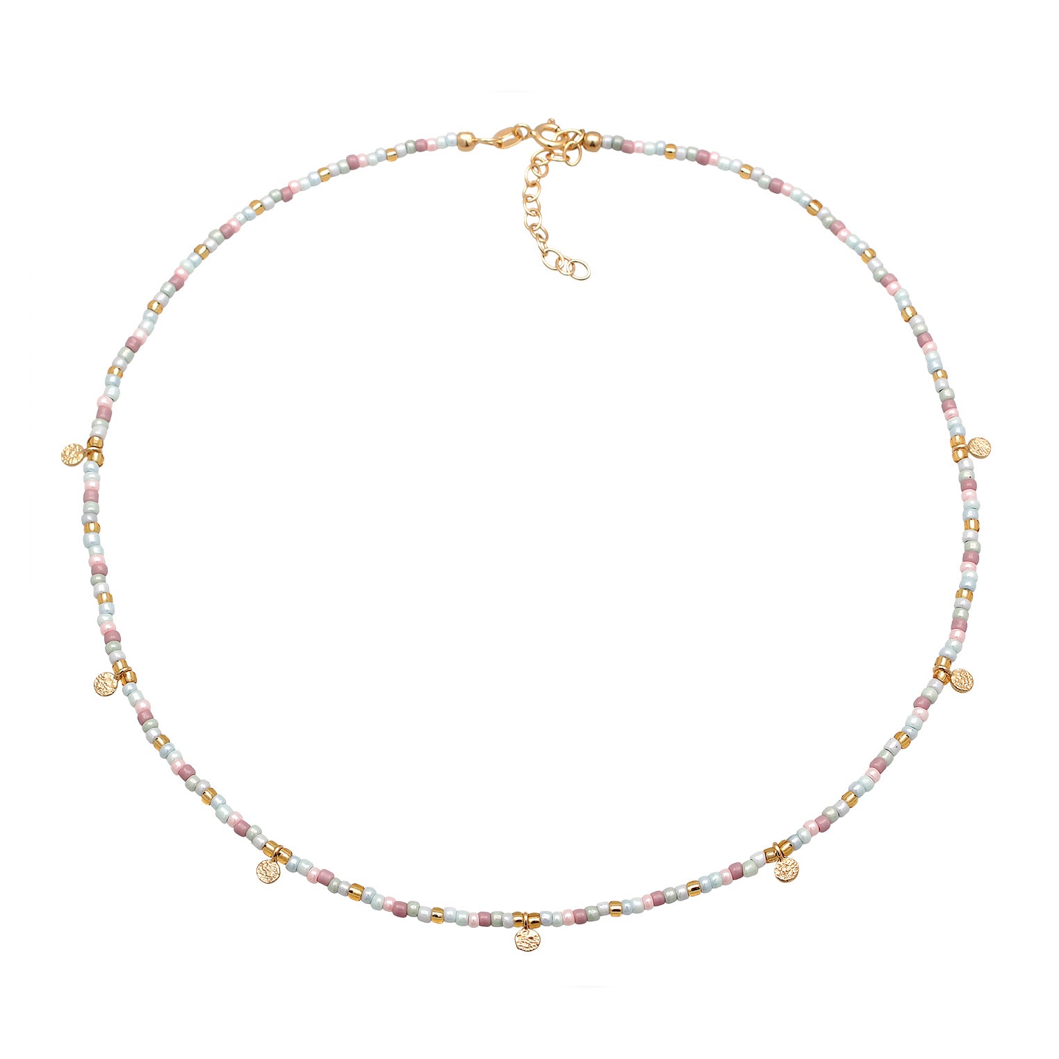 Zweifarbig - Elli | Halskette Plättchen Beads | 925er Sterling Silber Vergoldet