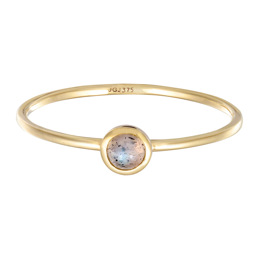 Gold - Elli PREMIUM | Solitär-Ring | Labradorit (Weiß) | 375er Gelbgold