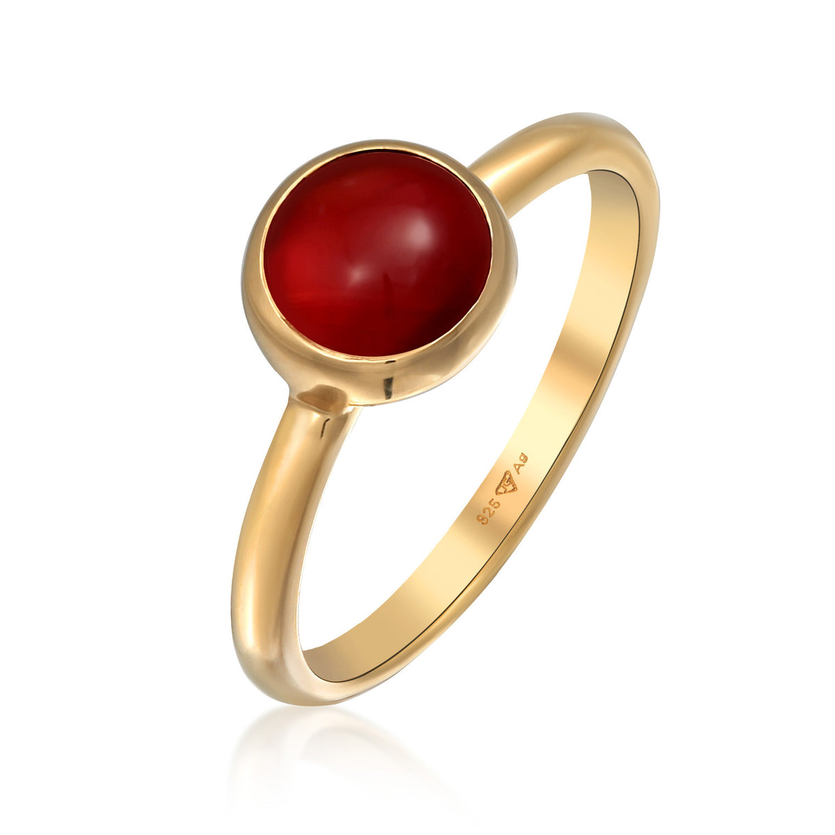 Gold - Elli PREMIUM | Solitär-ring | Karneol (Rot) | 925er Sterling Silber Vergoldet
