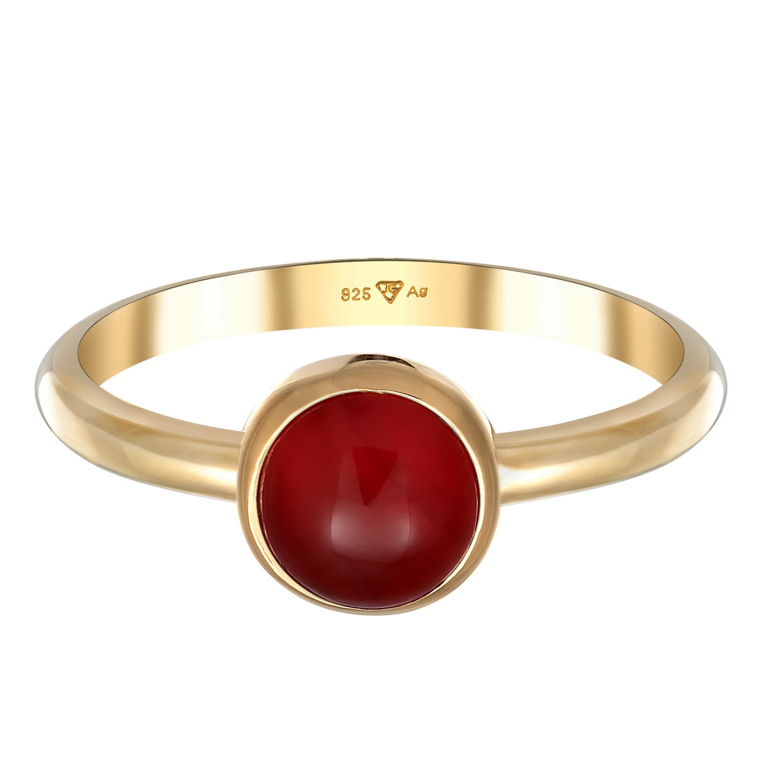 Gold - Elli PREMIUM | Solitär-ring | Karneol (Rot) | 925er Sterling Silber Vergoldet