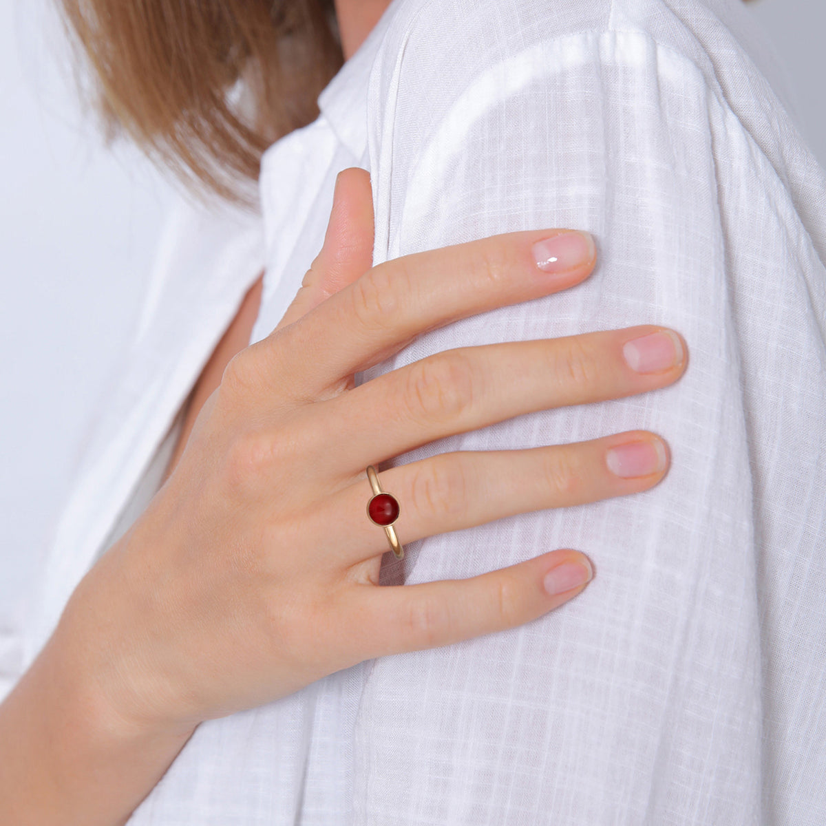 Gold - Elli PREMIUM | Solitär-ring | Karneol (Rot) | 925er Sterling Silber Vergoldet