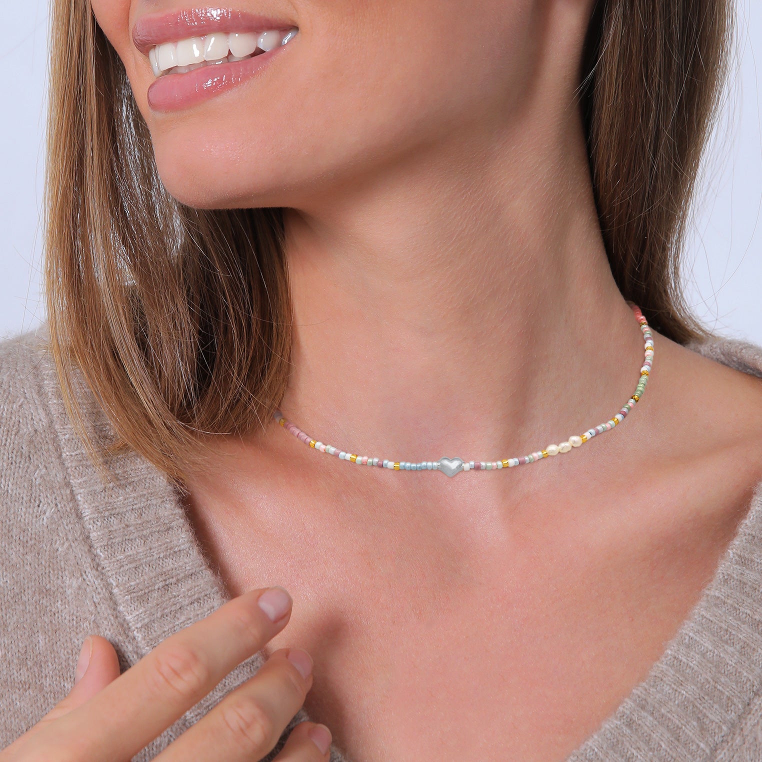 Silber - Elli | Choker Beads Herz | 925er Sterling Silber