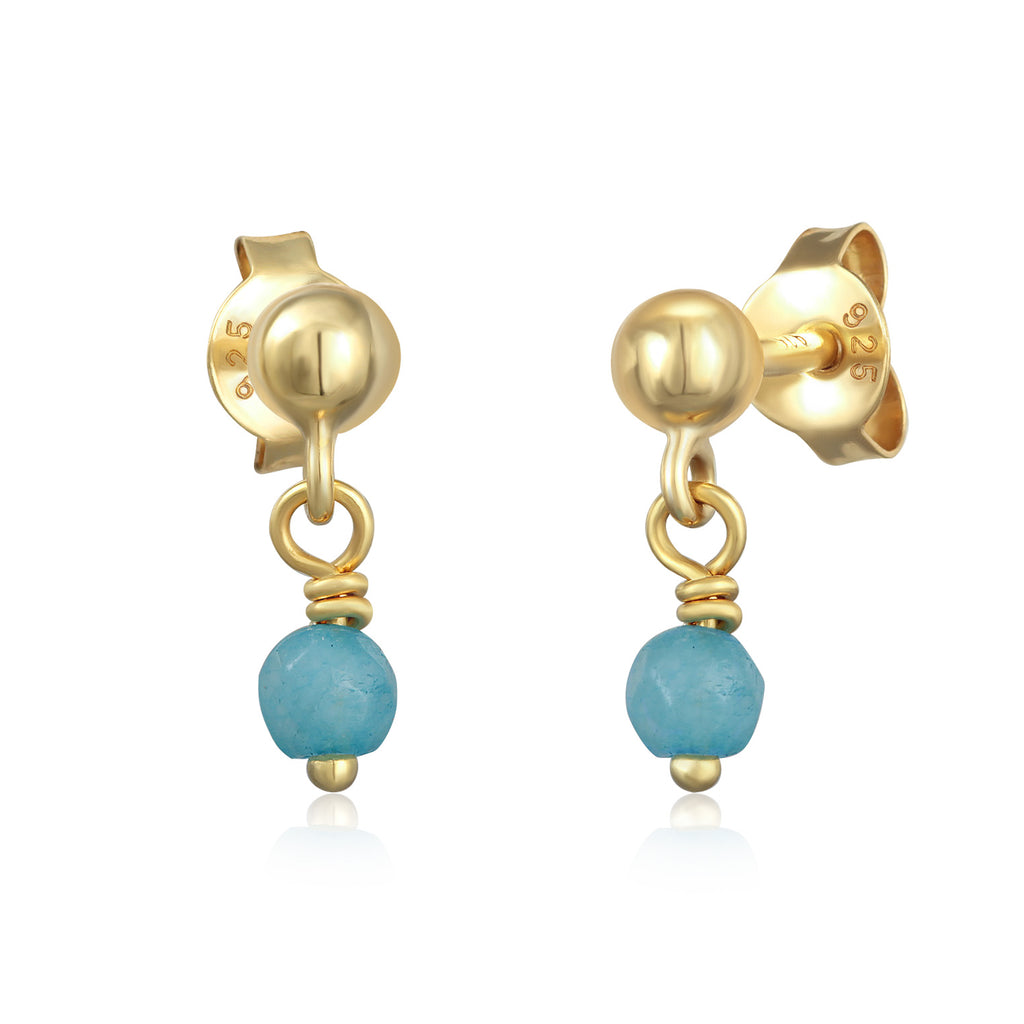 Gold - Elli | Ohrhänger Kugel | Achat (Türkis) | 925er Sterling Silber Vergoldet