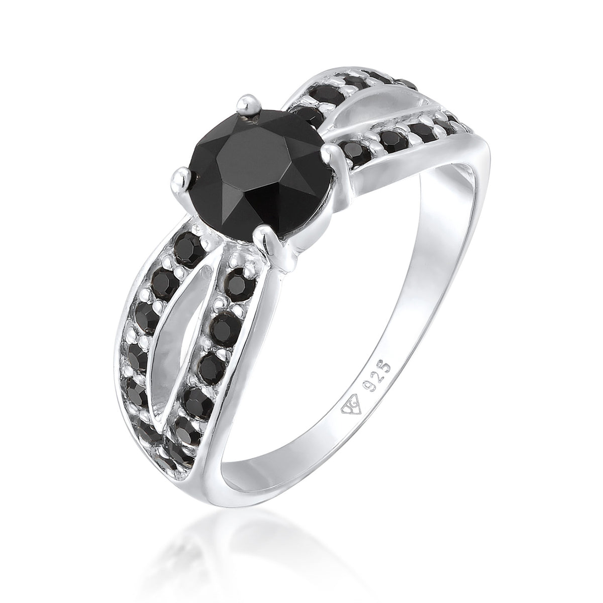 Schwarz - Elli | Solitär-Ring | Mit Kristallen von Swarovski® (Schwarz) | 925er Sterling Silber