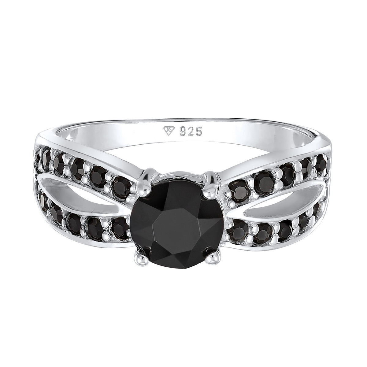 Schwarz - Elli | Solitär-Ring | Mit Kristallen von Swarovski® (Schwarz) | 925er Sterling Silber