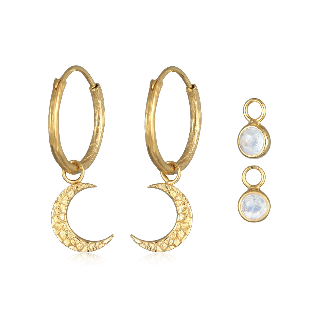Gold - Elli PREMIUM | Creolen Set Einhänger Halbmond | 925er Sterling Silber Vergoldet
