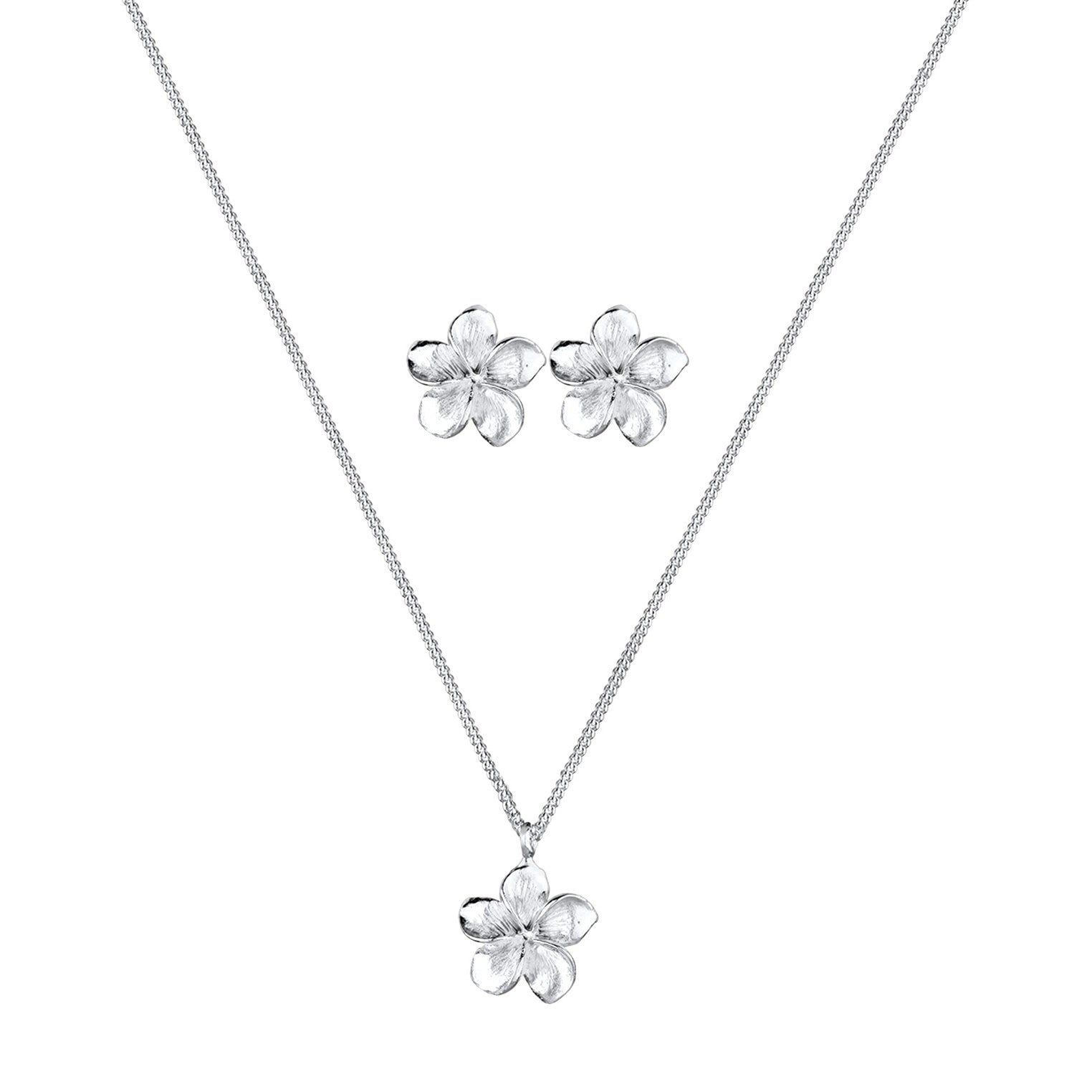 Silber - Elli | Schmuckset Frangipani Blüte | 925 Sterling Silber