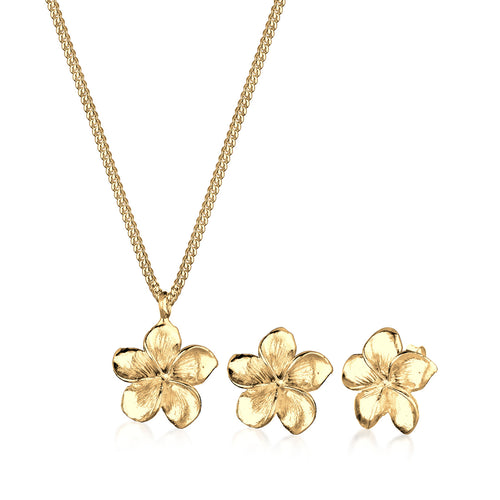 Gold - Elli | Schmuckset Frangipani Blüte | 925 Sterling Silber Vergoldet