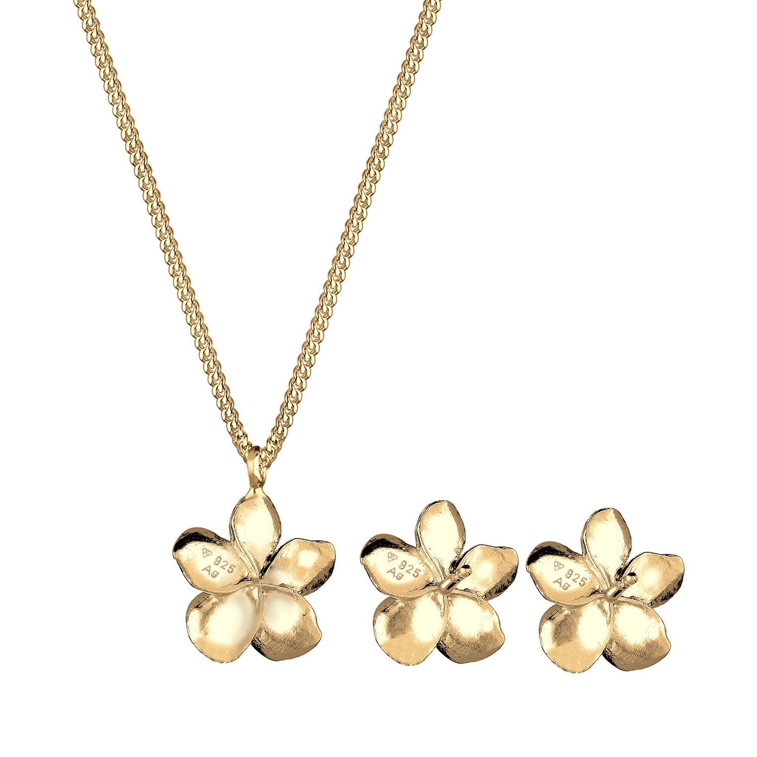 Gold - Elli | Schmuckset Frangipani Blüte | 925 Sterling Silber Vergoldet