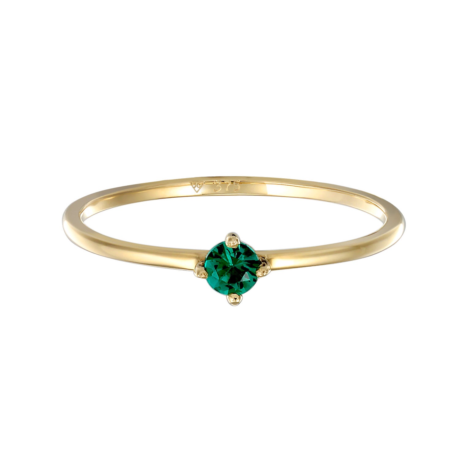 Gold - Elli PREMIUM | Solitär-Ring | synth. Smaragd (Grün) | 925er Sterling Silber
