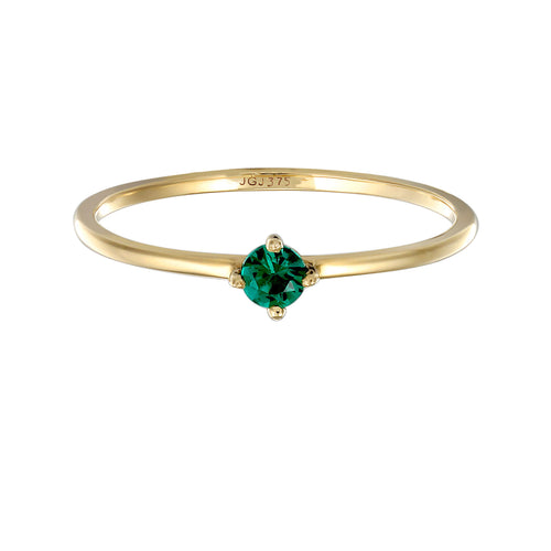 Gold - Elli PREMIUM | Solitär-Ring | synth. Smaragd (Grün) | 925er Sterling Silber