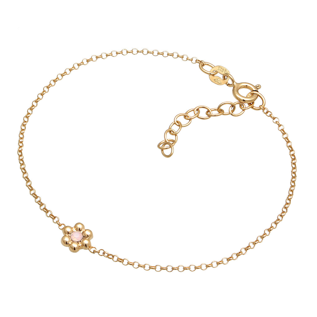 Gold - Elli | Armband Blüte | Kristall (Rosa) | 925er Sterling Silber Vergoldet