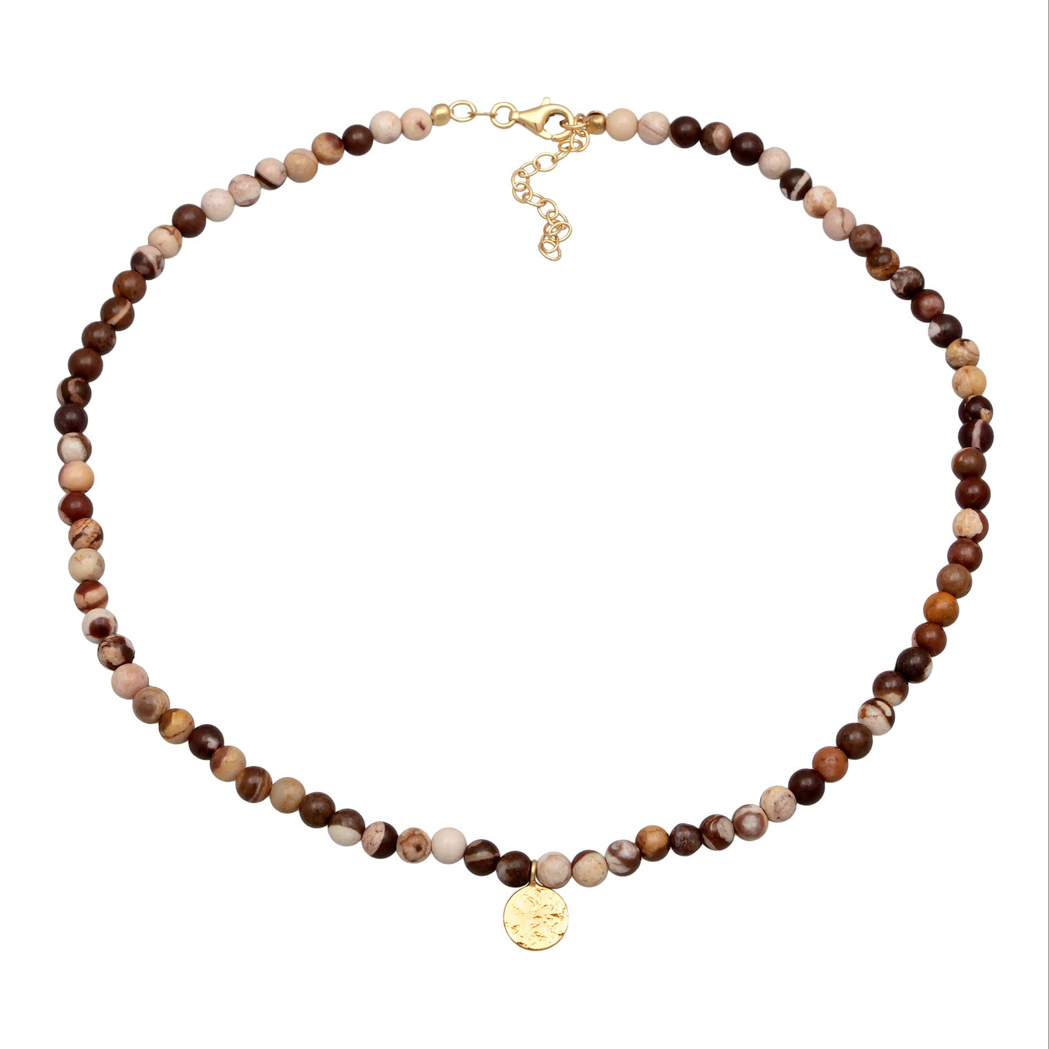 Braun - Elli PREMIUM | Halskette Plättchen Beads | Jasper Edelsteine | 925er Sterling Silber Vergoldet