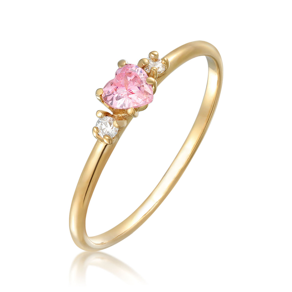 Pink - Elli | Verlobungsring Herz | Zirkonia (Rosa) | 925er Sterling Silber Vergoldet