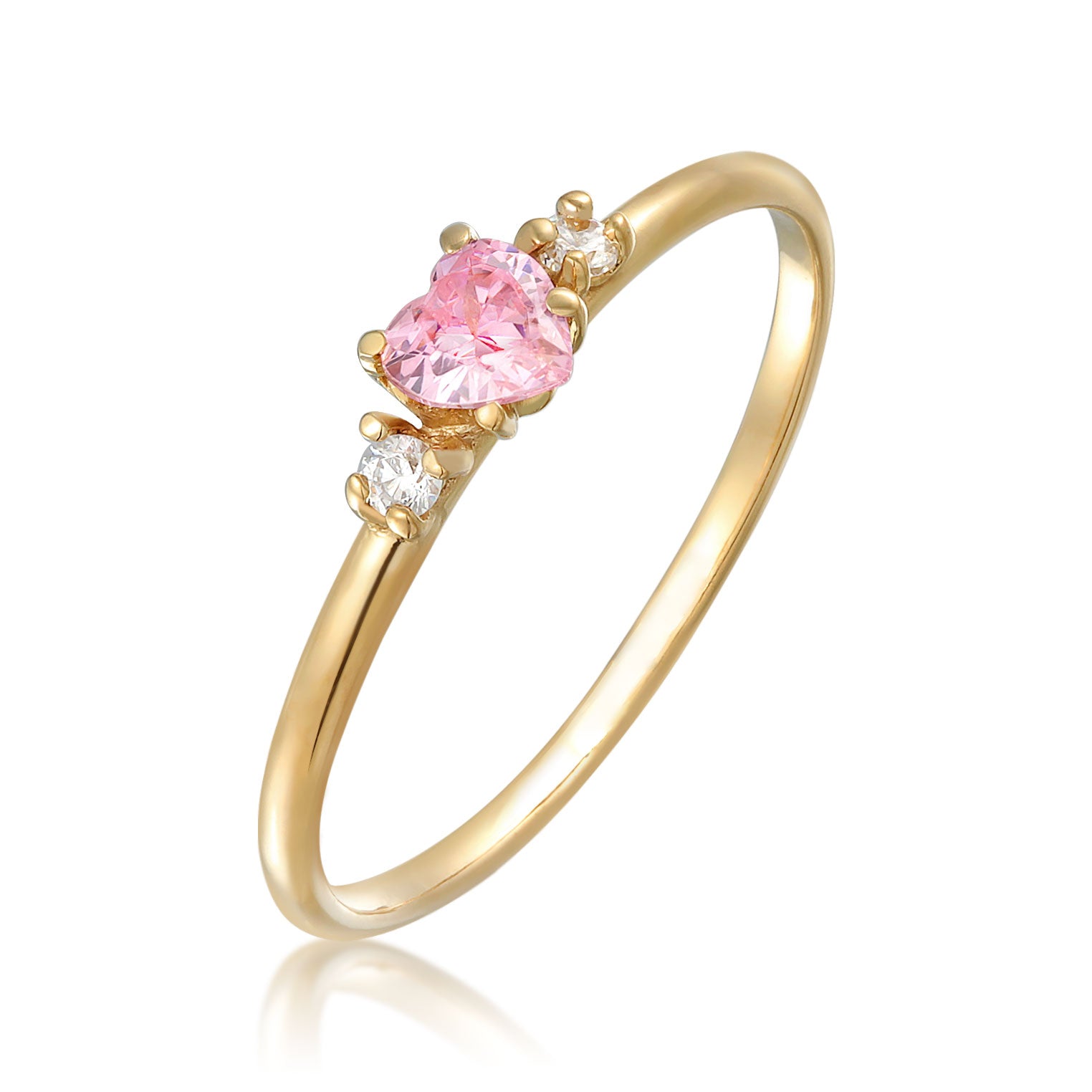 Pink - Elli | Verlobungsring Herz | Zirkonia (Rosa) | 925er Sterling Silber Vergoldet