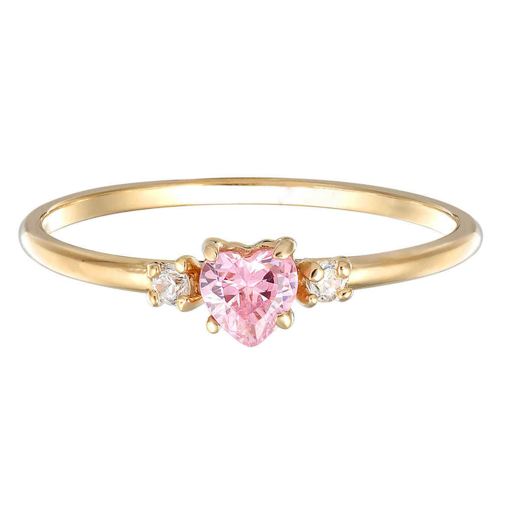 Pink - Elli | Verlobungsring Herz | Zirkonia (Rosa) | 925er Sterling Silber Vergoldet