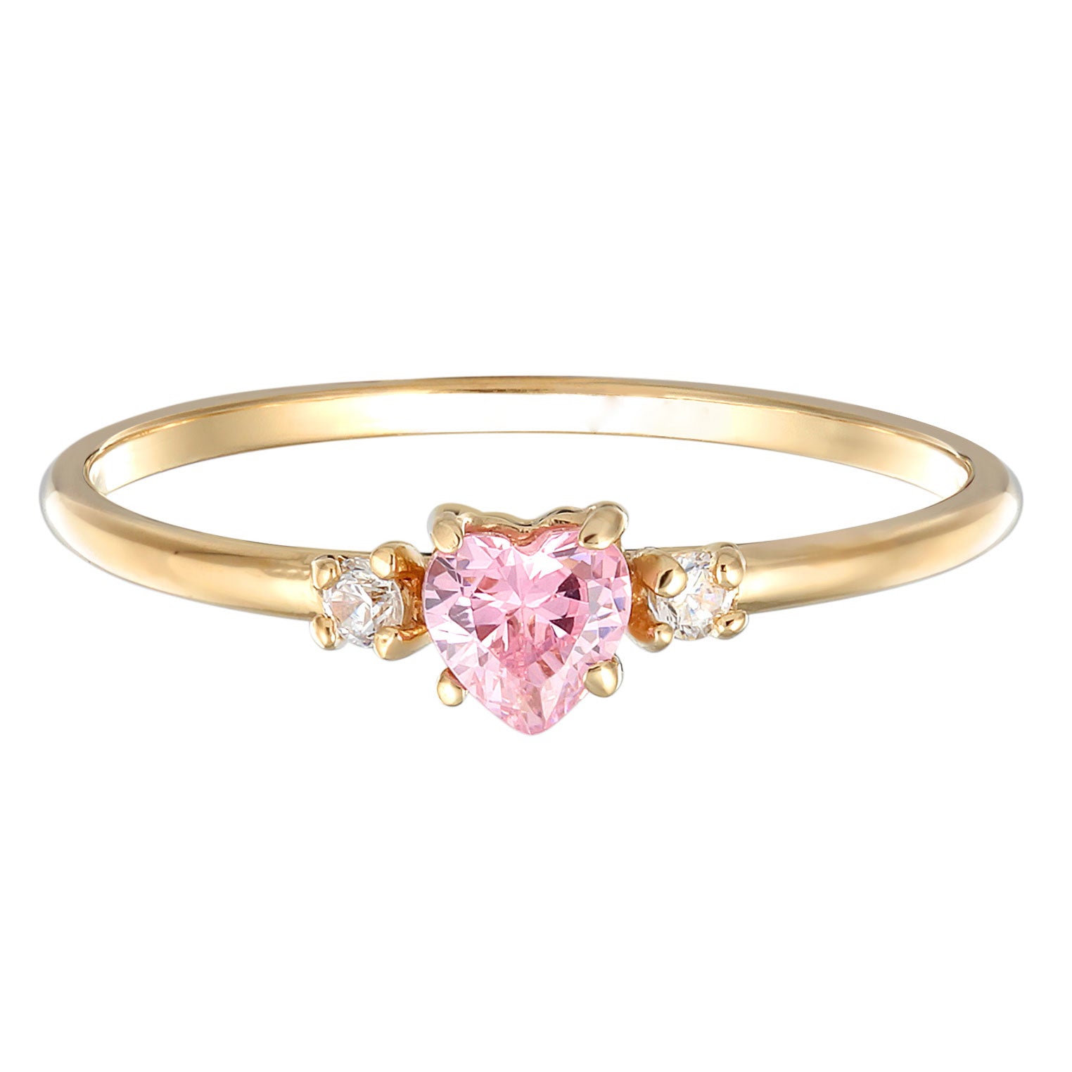 Pink - Elli | Verlobungsring Herz | Zirkonia (Rosa) | 925er Sterling Silber Vergoldet