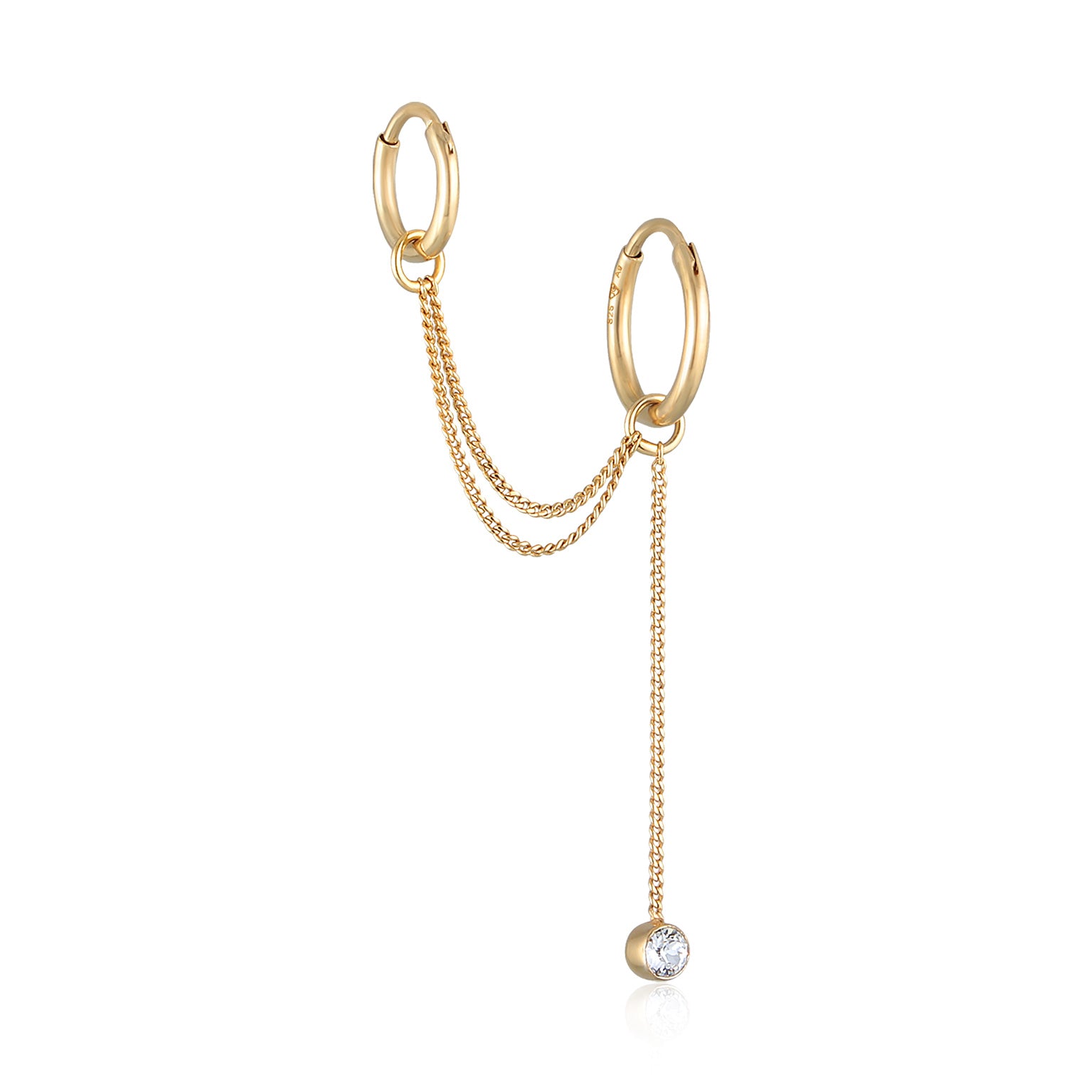 Gold - Elli | Creolen Ear Chain | Mit Kristallen von Swarovski® (Weiß) | 925er Sterling Silber Vergoldet