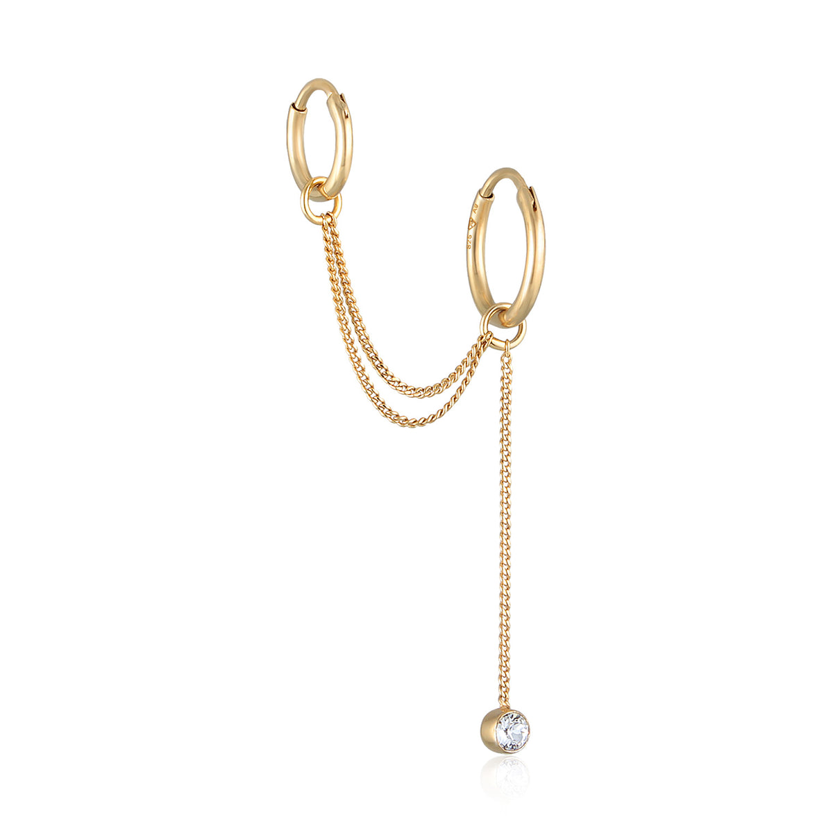 Gold - Elli | Creolen Ear Chain | Mit Kristallen von Swarovski® (Weiß) | 925er Sterling Silber Vergoldet