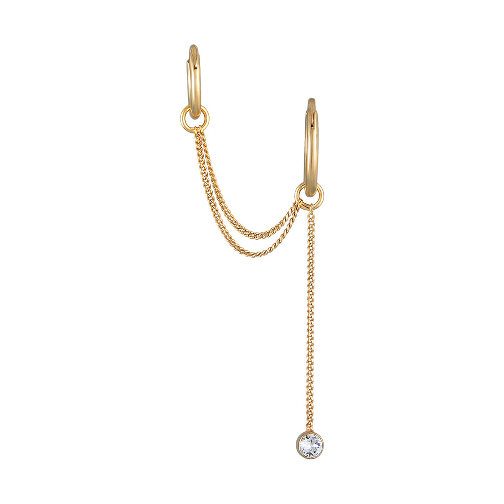Gold - Elli | Creolen Ear Chain | Mit Kristallen von Swarovski® (Weiß) | 925er Sterling Silber Vergoldet