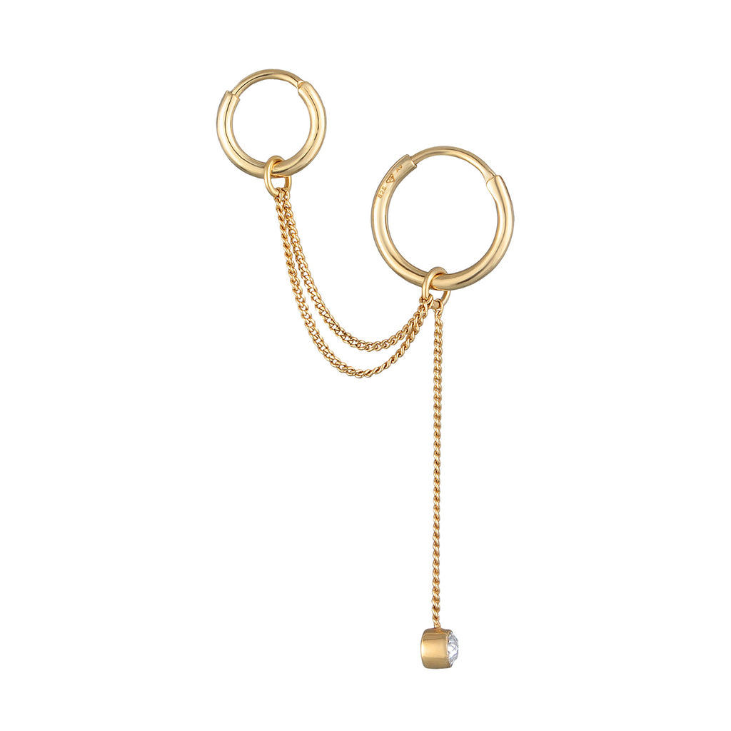 Gold - Elli | Creolen Ear Chain | Mit Kristallen von Swarovski® (Weiß) | 925er Sterling Silber Vergoldet
