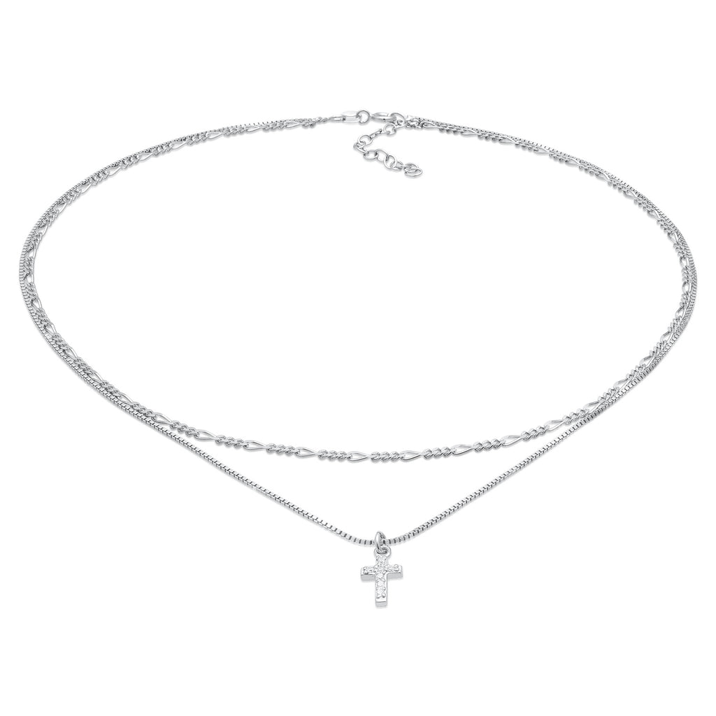 Silber - Elli | Choker Kreuz Anhänger | Zirkonia (Weiß) | 925er Sterling Silber