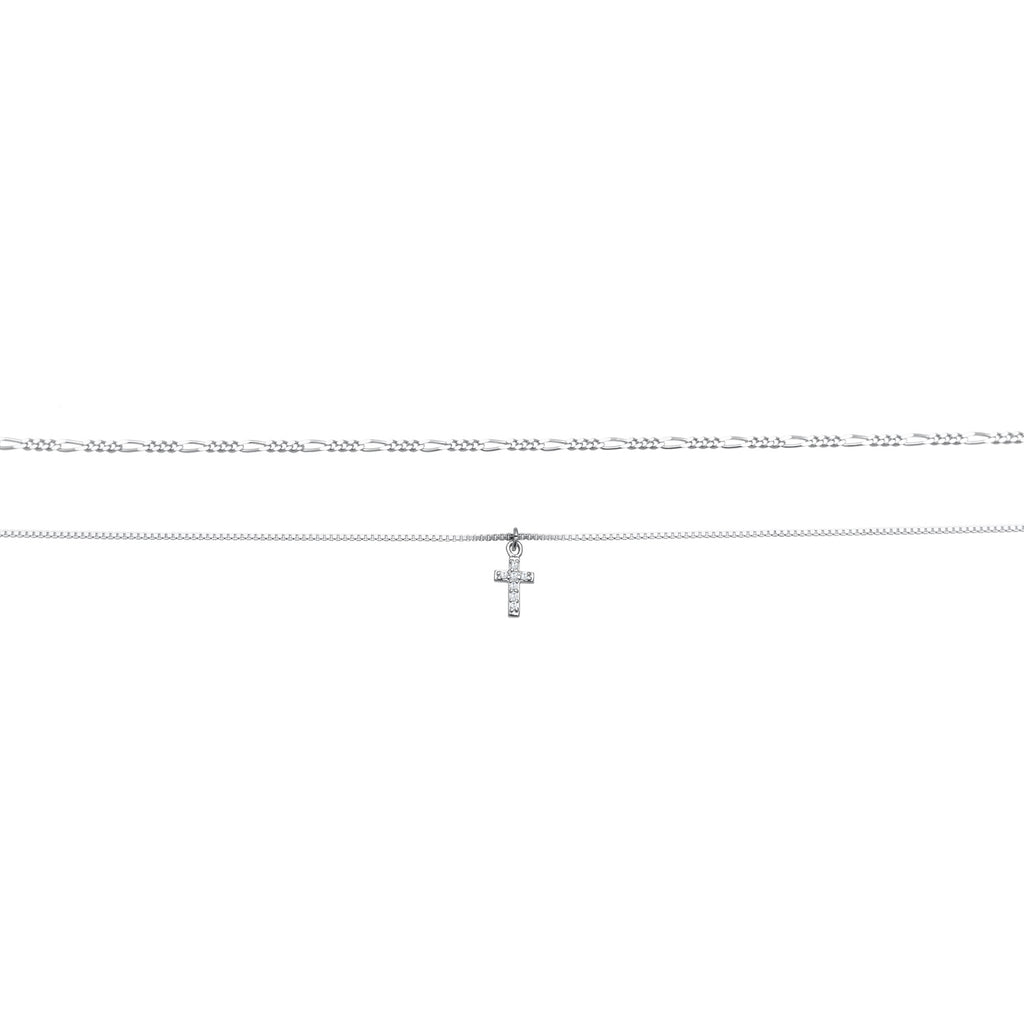 Silber - Elli | Choker Kreuz Anhänger | Zirkonia (Weiß) | 925er Sterling Silber