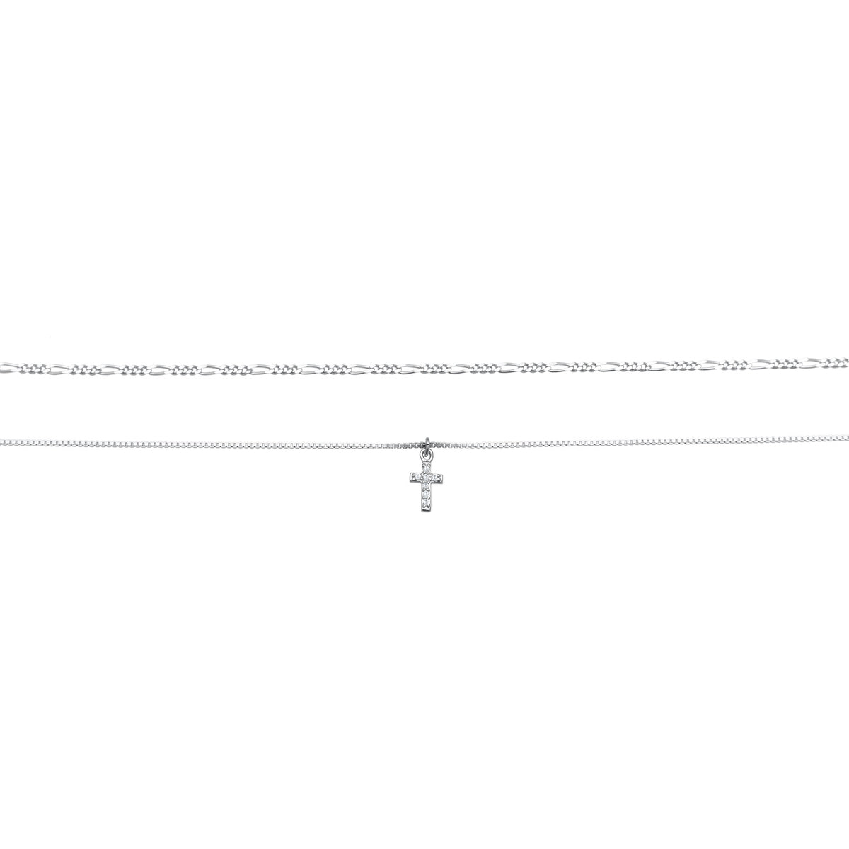 Silber - Elli | Choker Kreuz Anhänger | Zirkonia (Weiß) | 925er Sterling Silber