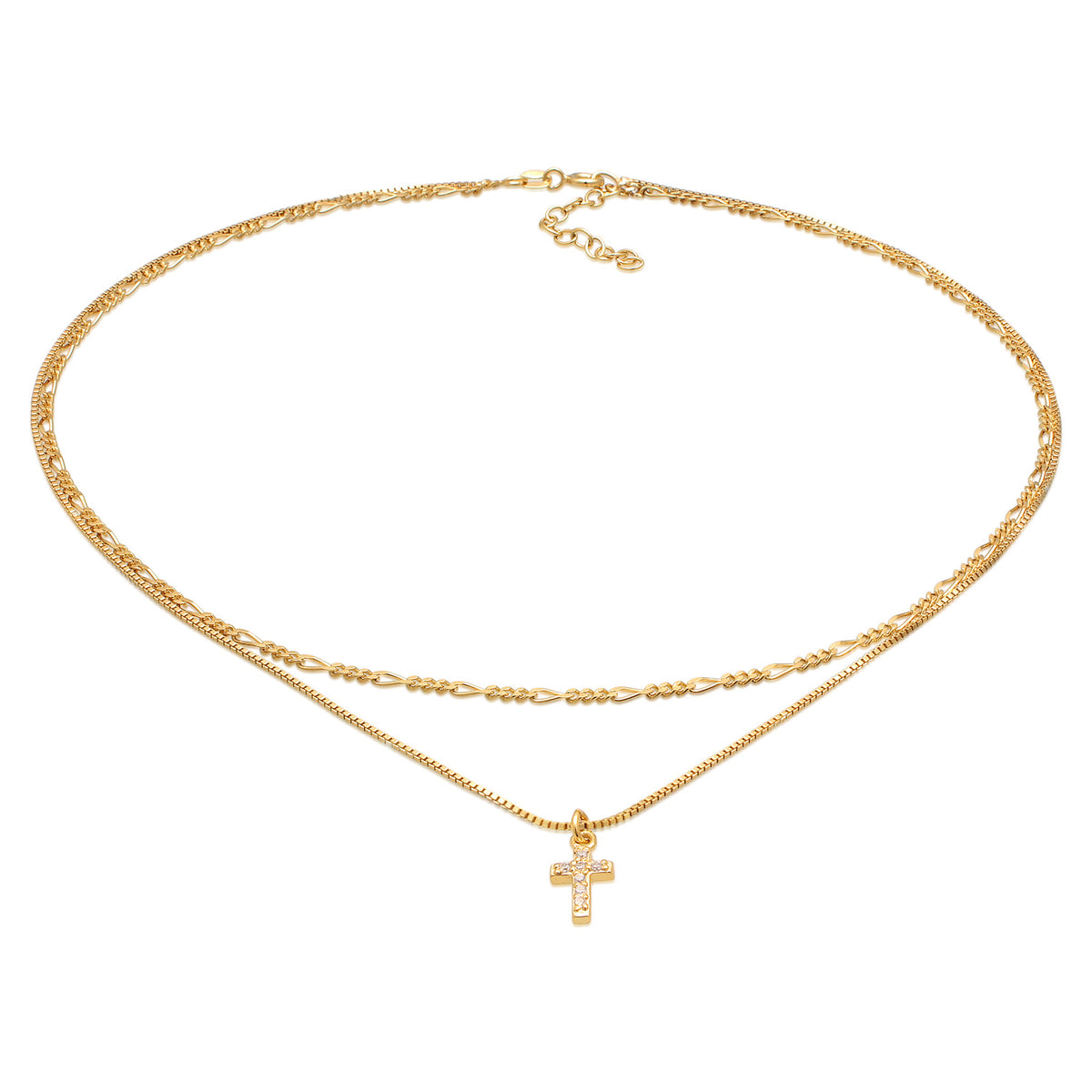 Gold - Elli | Choker Kreuz Anhänger | Zirkonia (Weiß) | 925er Sterling Silber Vergoldet