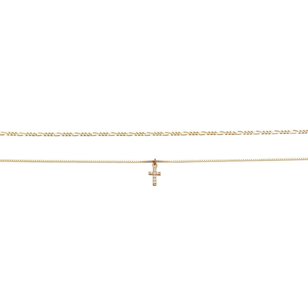 Gold - Elli | Choker Kreuz Anhänger | Zirkonia (Weiß) | 925er Sterling Silber Vergoldet