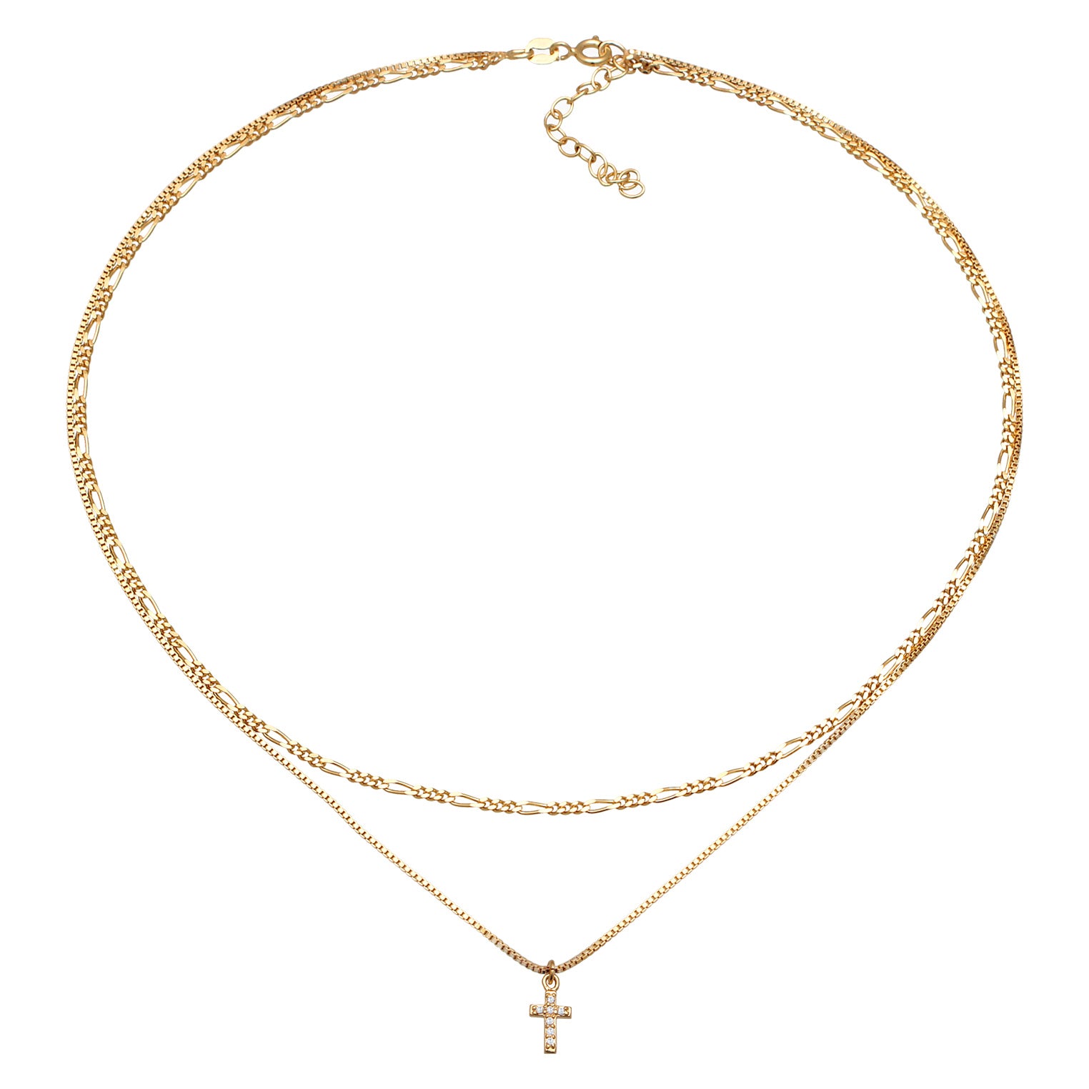 Gold - Elli | Choker Kreuz Anhänger | Zirkonia (Weiß) | 925er Sterling Silber Vergoldet