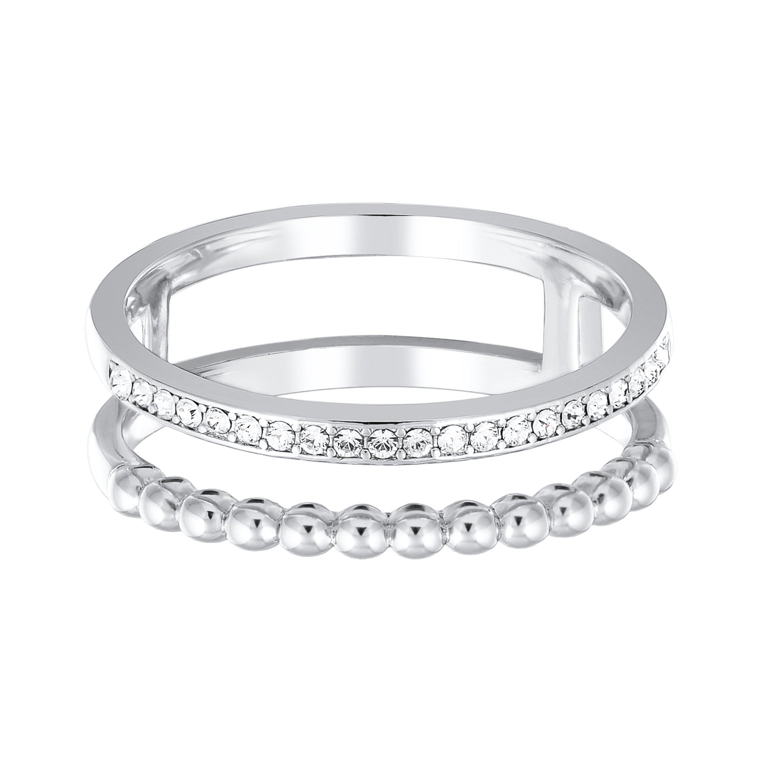 Silber - Elli | Ringset Kugeln | Kristalle (Weiß) | Messing