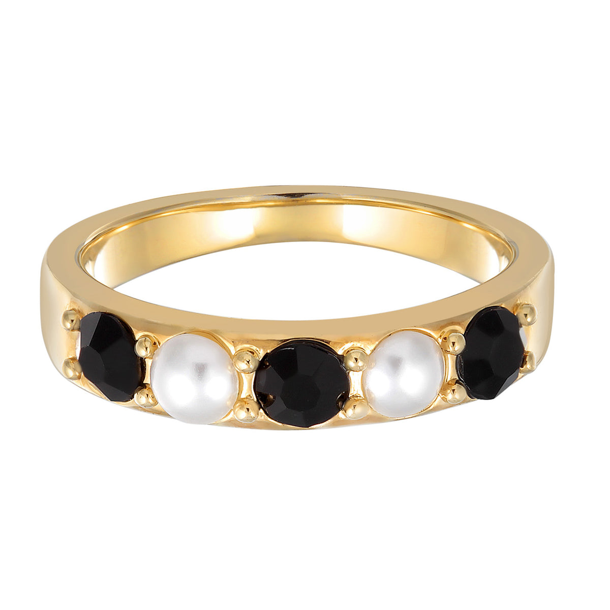 Gold - Elli | Bandring Schwarz-Weiß | Kristallperlen | Messing
