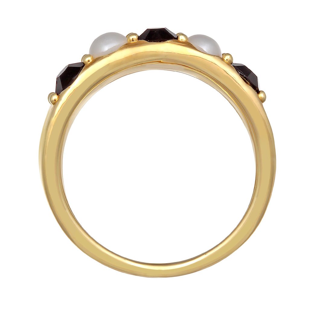 Gold - Elli | Bandring Schwarz-Weiß | Kristallperlen | Messing