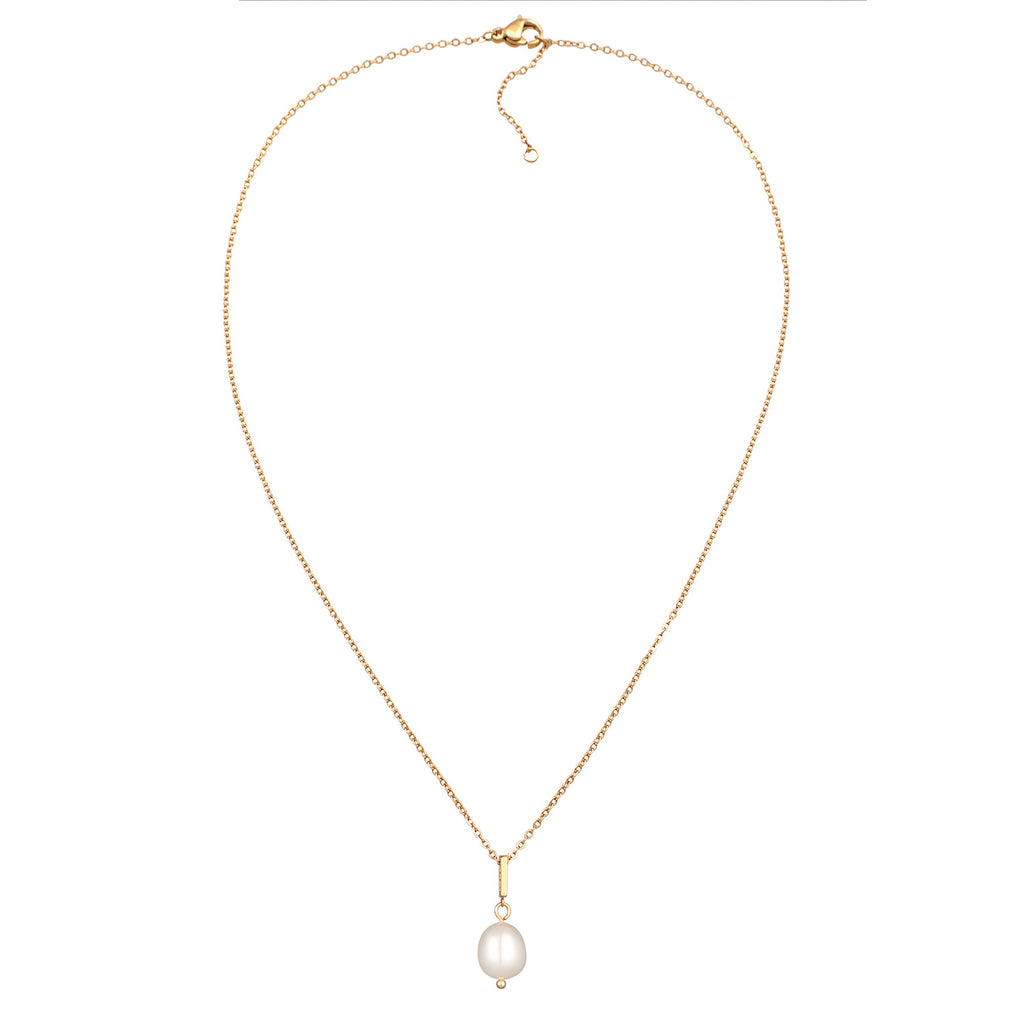 Gold - Elli | Gliederhalskette Anhänger Klassisch | Glasperle | Messing