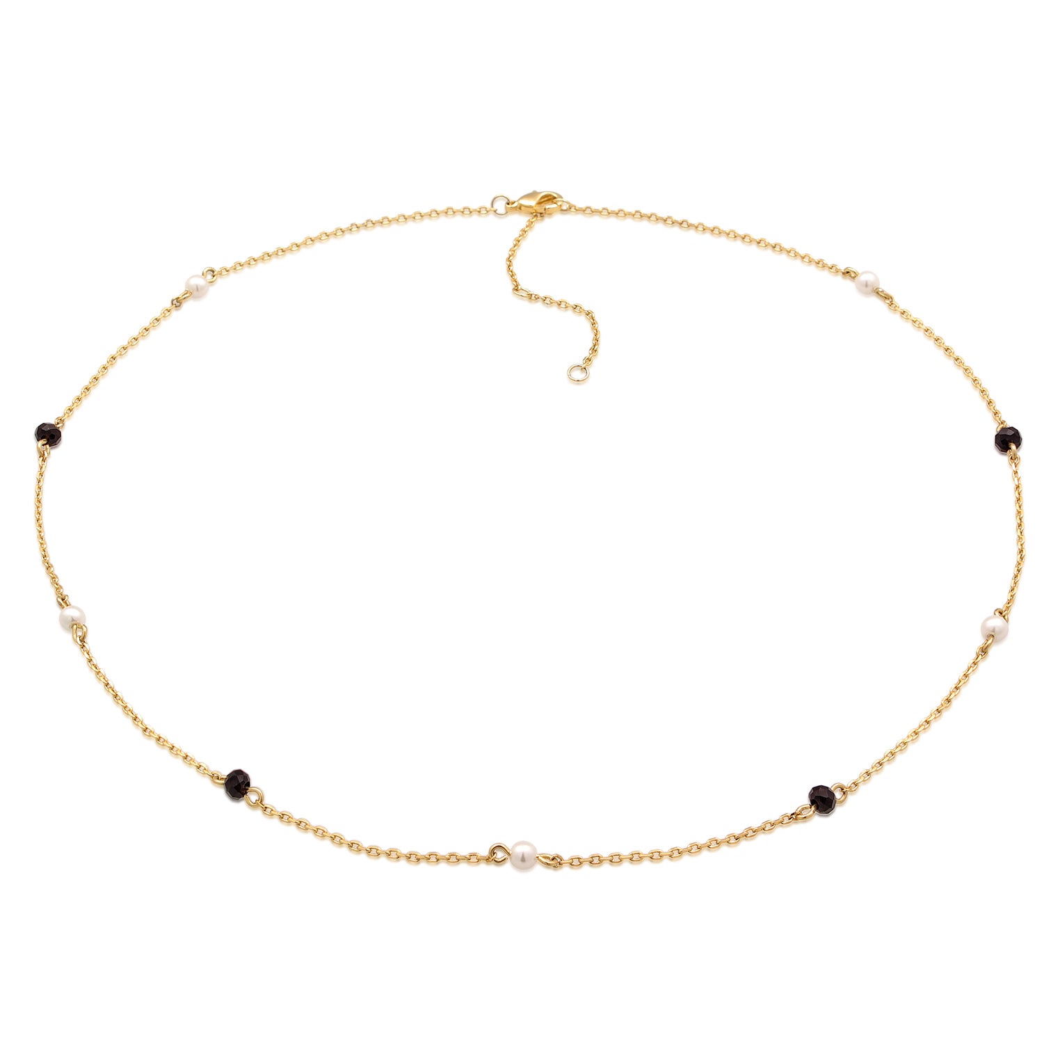 Gold - Elli | Halskette Basic | Kristallperlen (Schwarz, Weiß) | Messing