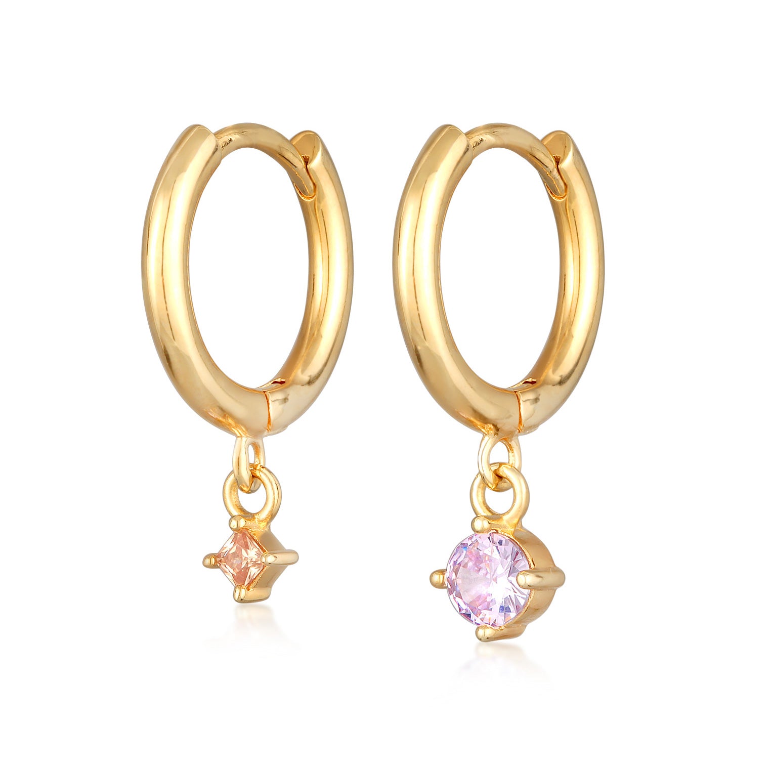 Gold - Elli | Ohrhänger Duo Stern Kreis | Kristalle (Orange, Rosa) | Messing