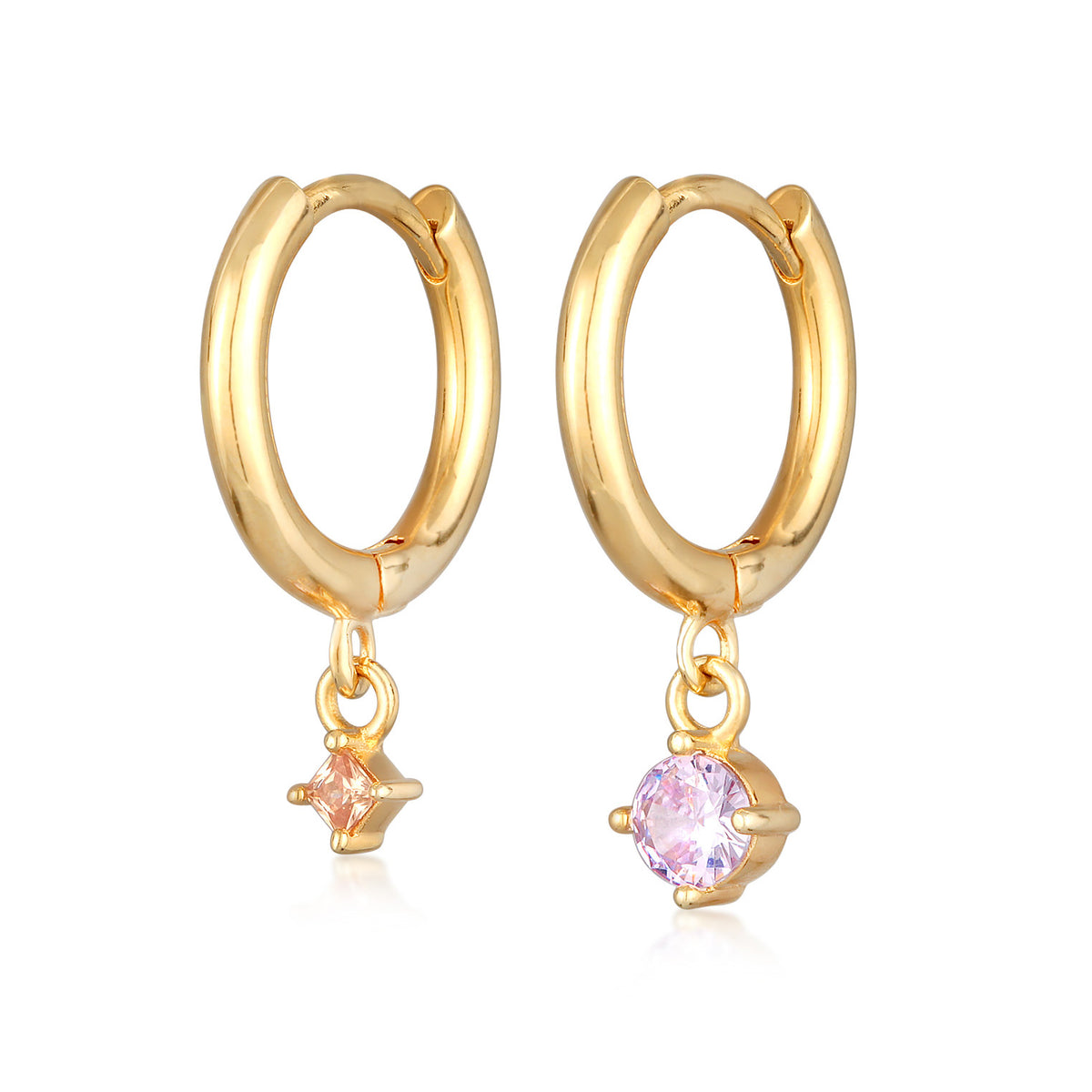 Gold - Elli | Ohrhänger Duo Stern Kreis | Kristalle (Orange, Rosa) | Messing