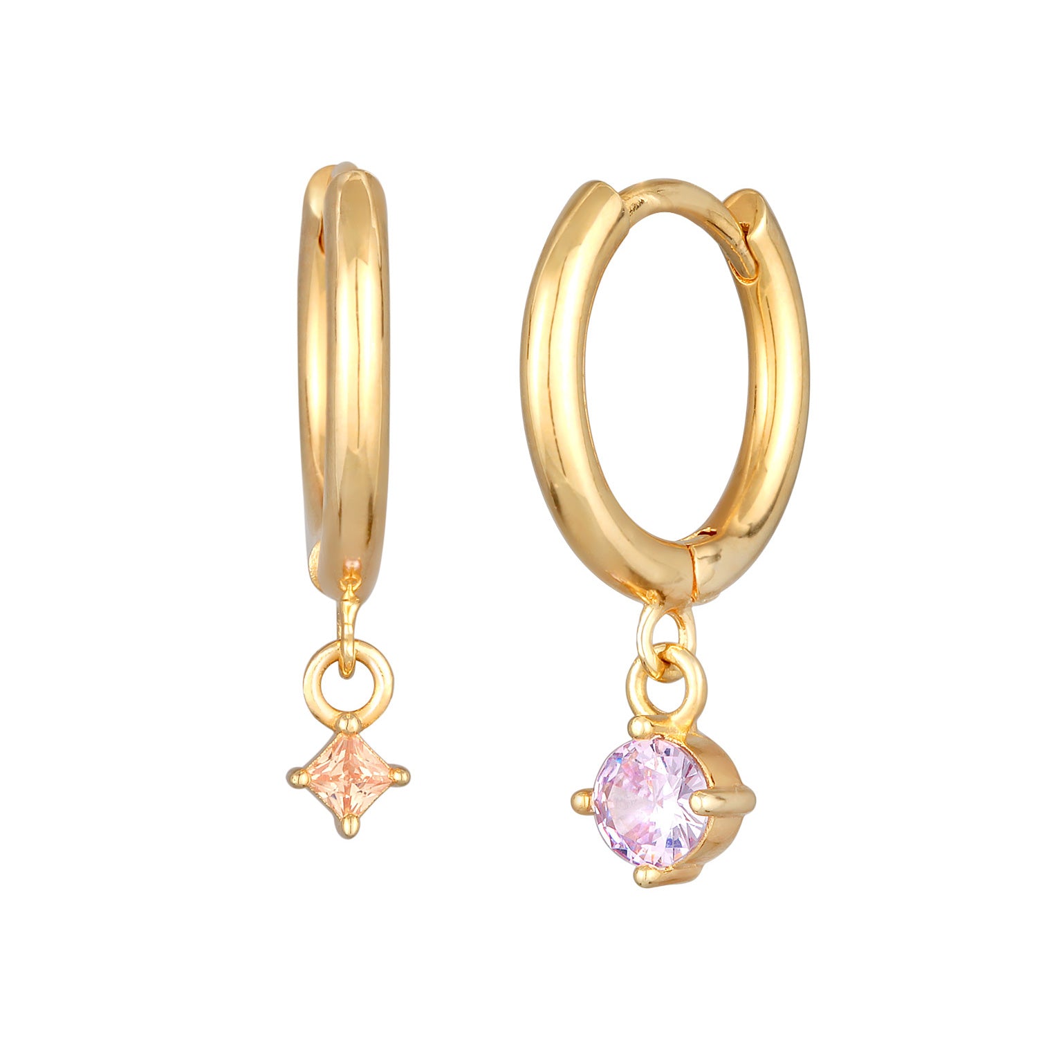 Gold - Elli | Ohrhänger Duo Stern Kreis | Kristalle (Orange, Rosa) | Messing