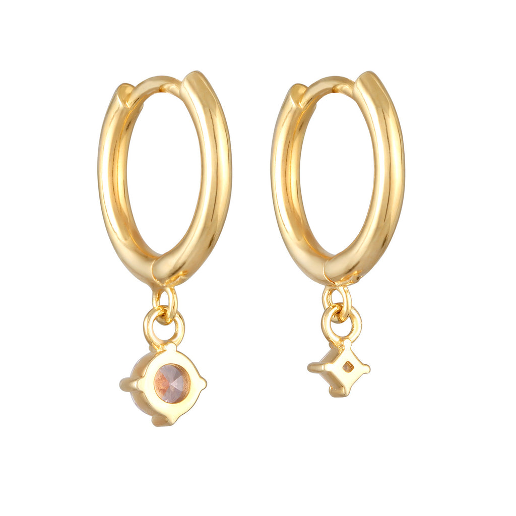 Gold - Elli | Ohrhänger Duo Stern Kreis | Kristalle (Orange, Rosa) | Messing