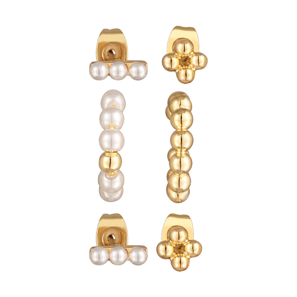 Gold - Elli | Ohrring-Set Kugeln | Glasperlen (Weiß) | Messing