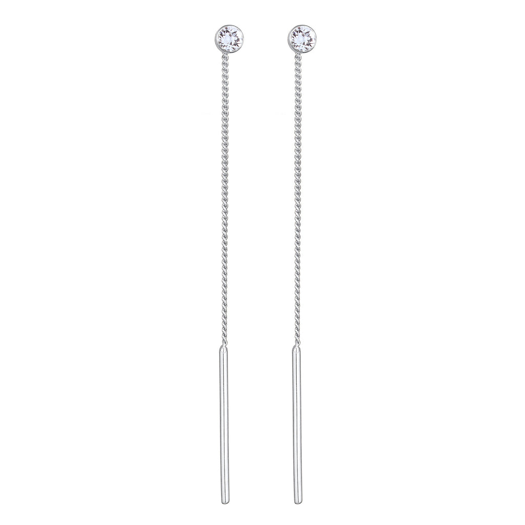 Silber - Elli | Ohrhänger Durchziehen Solitär | Mit Kristallen von Swarovski® (Weiß) | 925er Sterling Silber