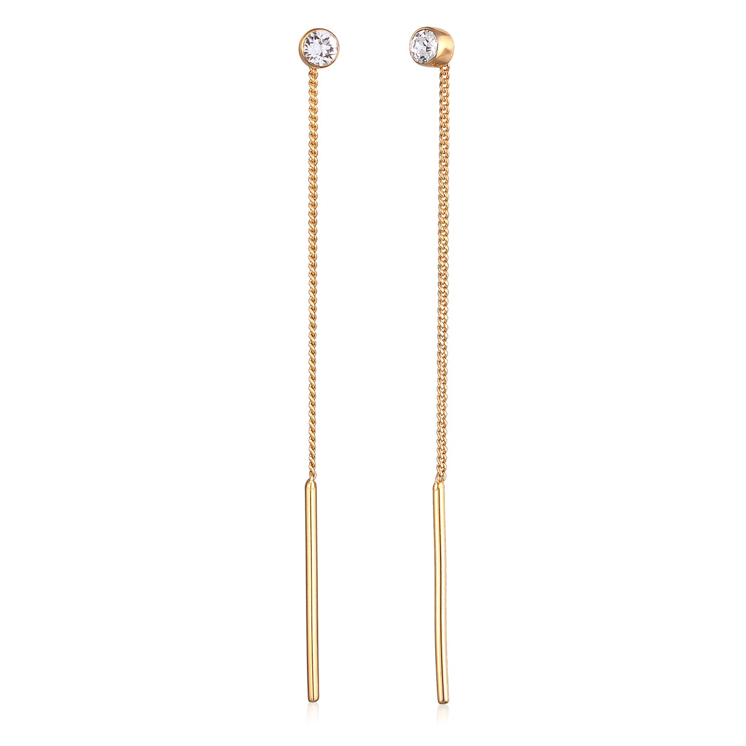 Gold - Elli | Ohrhänger Durchziehen Solitär | Mit Kristallen von Swarovski® (Weiß) | 925er Sterling Silber Vergoldet