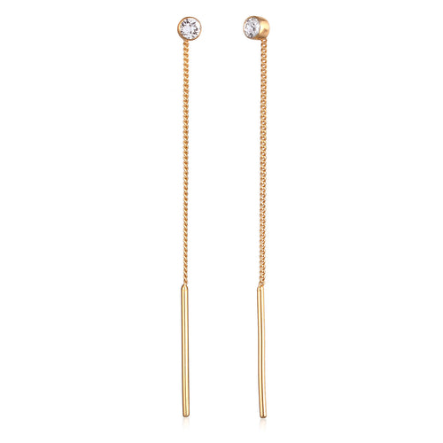 Gold - Elli | Ohrhänger Durchziehen Solitär | Mit Kristallen von Swarovski® (Weiß) | 925er Sterling Silber Vergoldet