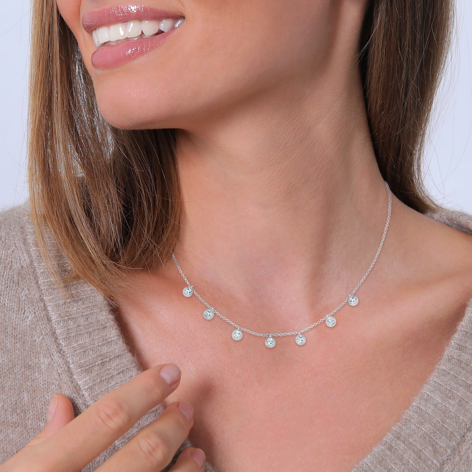 Silber - Elli | Halskette Anhänger Filigran | Mit Kristallen von Swarovski® (Weiß) | 925er Sterling Silber