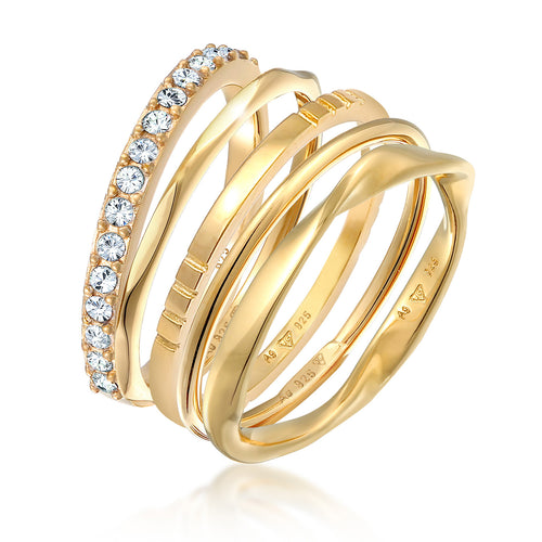 Gold - Elli | Ringset Basic | Mit Kristallen von Swarovski® (Weiß) | 925er Sterling Silber Vergoldet