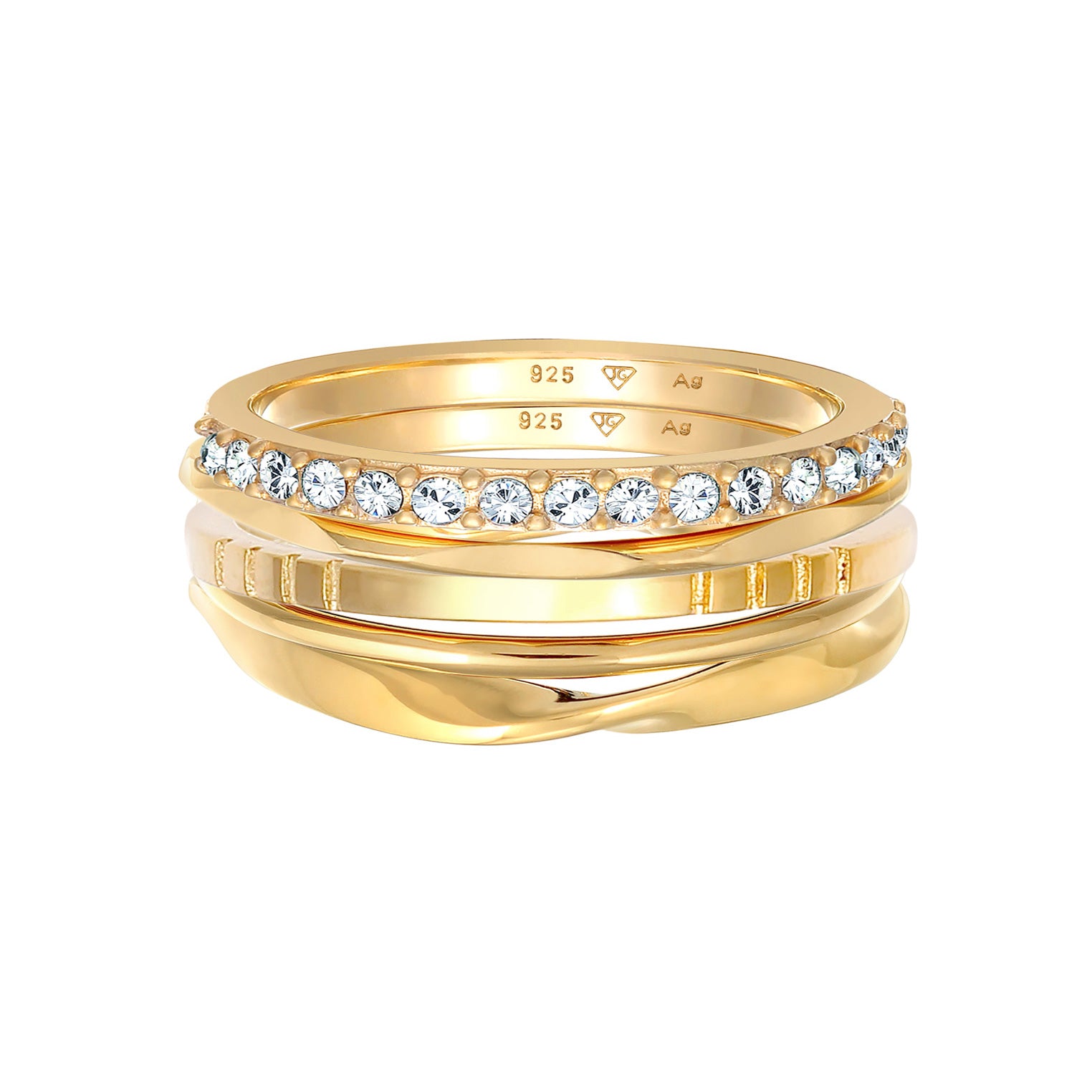 Gold - Elli | Ringset Basic | Mit Kristallen von Swarovski® (Weiß) | 925er Sterling Silber Vergoldet