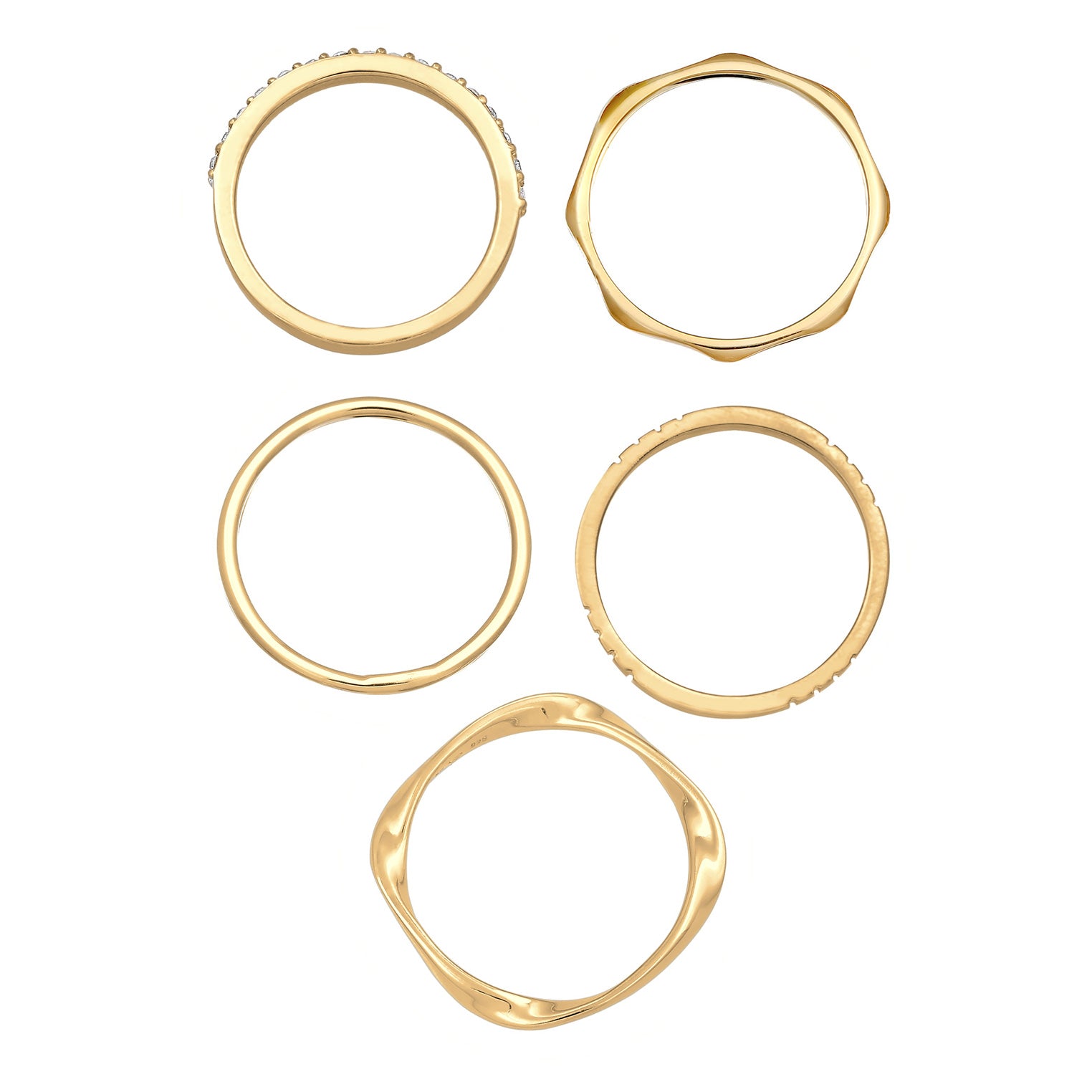 Gold - Elli | Ringset Basic | Mit Kristallen von Swarovski® (Weiß) | 925er Sterling Silber Vergoldet