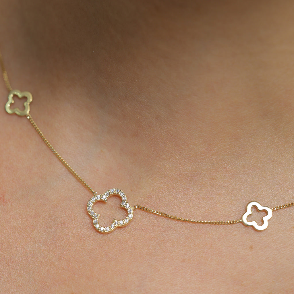 Gold - Elli | Halskette Kleeblatt Symbol | 925er Sterling Silber Vergoldet